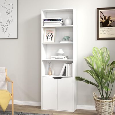 Modern White bookcase with 6 shelves for storage and display perfect for offices and homes
