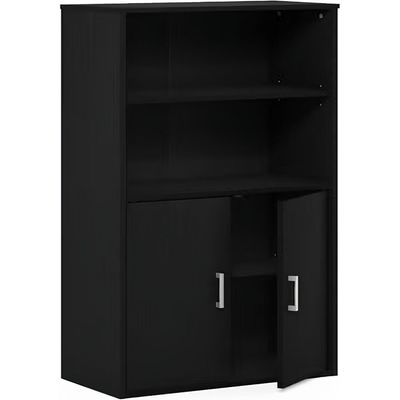  Furinno Pasir Storage Cabinet with 2 Open Shelves and 2 Doors, Black Oak