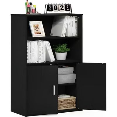  Furinno Pasir Storage Cabinet with 2 Open Shelves and 2 Doors, Black Oak