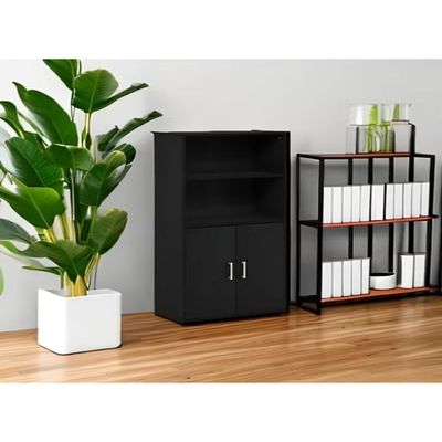  Furinno Pasir Storage Cabinet with 2 Open Shelves and 2 Doors, Black Oak