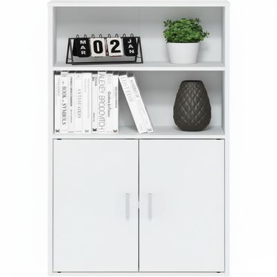 Furinno Pasir Storage Cabinet with 2 Open Shelves and 2 Doors, White