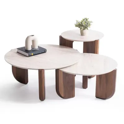 Thorin Walnut Travertine Coffee Table Set Of 3