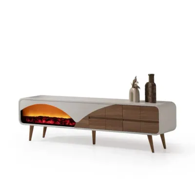 Capeline Fire Tv Unit Cream Walnut 200cm