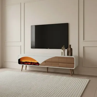 Capeline Fire Tv Unit Cream Walnut 200cm Capeline Fire Tv Unit Cream Walnut 200cm