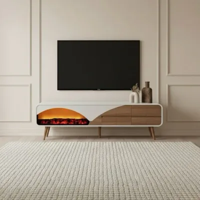 Capeline Fire Tv Unit Cream Walnut 200cm