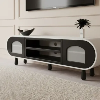 Glaze Tv Unit Cream Black 200cm Glaze Tv Unit Cream Black 200cm