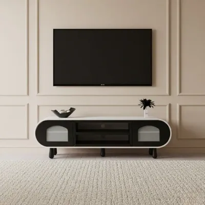 Glaze Tv Unit Cream Black 200cm