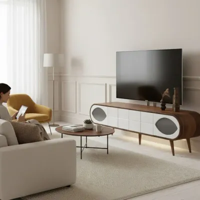 Trench Tv unit Walnut Cream 200cm Trench Tv unit Walnut Cream 200cm