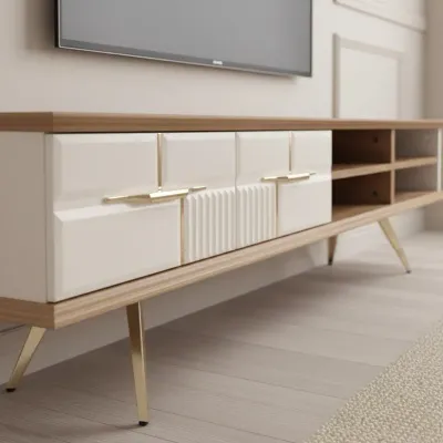 Tribe Wooden Tv Unit Cream 200cm Tribe Wooden Tv Unit Cream 200cm