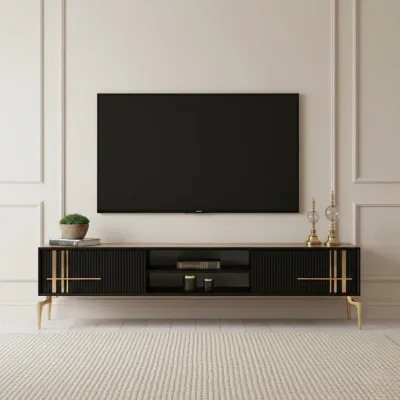 Lincoln Wooden Tv Unit Black 200cm