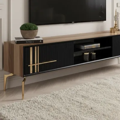 Lincoln Wooden Tv Unit Black 200cm Lincoln Wooden Tv Unit Black 200cm
