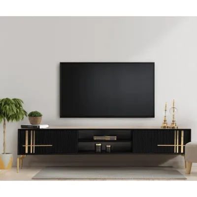 Lincoln Wooden Tv Unit Black 200cm