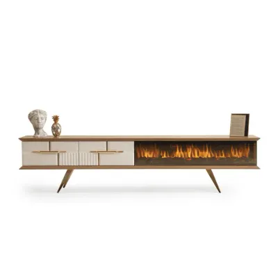 Tribe Wooden Fire Tv Unit Cream 200cm