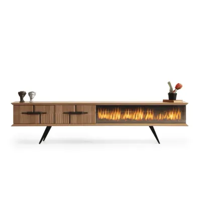 Tribe Wooden Fire Tv Unit Walnut 200cm