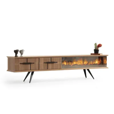 Tribe Wooden Fire Tv Unit Walnut 200cm