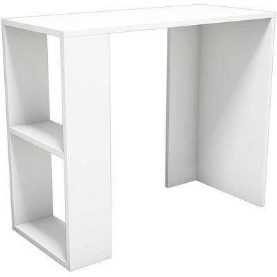 Compact Study and Work Desk with Storage Shelves - Sleek and Functional Design White