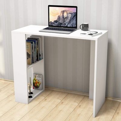 Compact Study and Work Desk with Storage Shelves - Sleek and Functional Design White