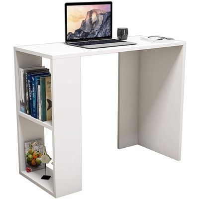 Compact Study and Work Desk with Storage Shelves - Sleek and Functional Design White