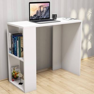 Compact Study and Work Desk with Storage Shelves - Sleek and Functional Design White