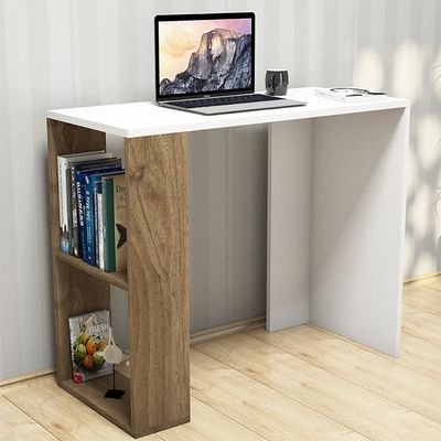 Compact Study and Work Desk with Storage Shelves - Sleek and Functional Design White