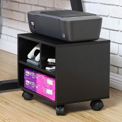 Printer Stands with 3 Storage Compartments Desktop Paper Organizer-Suitable for office and home-White