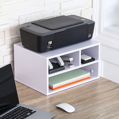 Printer Stands with 3 Storage Compartments Desktop Paper Organizer-Suitable for office and home-White