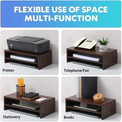 Compact Monitor Stand Riser with Storage Shelf - Ergonomic Desk Organizer - Brown