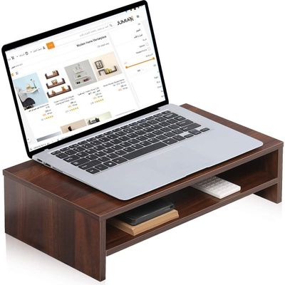 Compact Monitor Stand Riser with Storage Shelf - Ergonomic Desk Organizer - Brown
