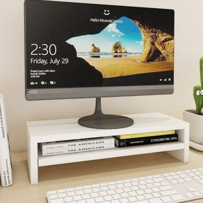 Compact Monitor Stand Riser with Storage Shelf - Ergonomic Desk Organizer - White