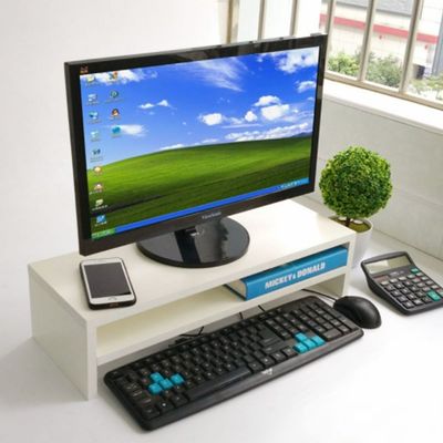 Compact Monitor Stand Riser with Storage Shelf - Ergonomic Desk Organizer - White