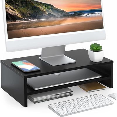 Compact Monitor Stand Riser with Storage Shelf - Ergonomic Desk Organizer - Black
