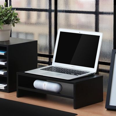 Compact Monitor Stand Riser with Storage Shelf - Ergonomic Desk Organizer - Black