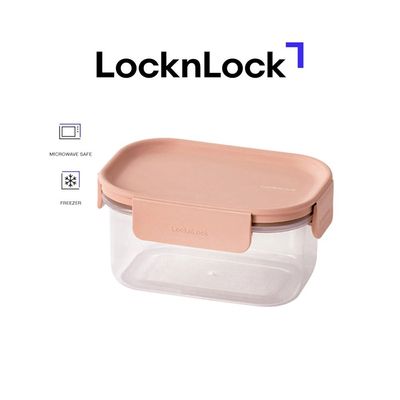 LocknLock Classic Plus Rectangle Food Container 385ml – Pink, 4-Side Locking, Stackable & Leakproof