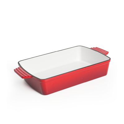 Healthy & Safe Enamel Cast Iron Rectangular Roasting Dish, (12-Inch, Red) Oven & Induction Compatible, Easy-Clean Non-Stick Interior Healthy & Safe Enamel Cast Iron Rectangular Roasting Dish, (12-Inch, Red) Oven & Induction Compatible, Easy-Clean Non-Stick Interior