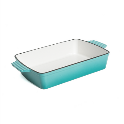 Healthy & Safe Enamel Cast Iron Rectangular Roasting Dish, (12-Inch, Teal) Oven & Induction Compatible, Easy-Clean Non-Stick Interior