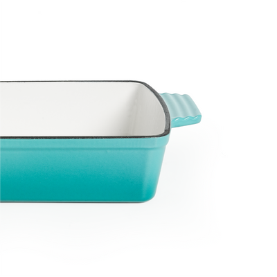 Healthy & Safe Enamel Cast Iron Rectangular Roasting Dish, (12-Inch, Teal) Oven & Induction Compatible, Easy-Clean Non-Stick Interior