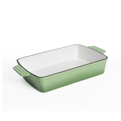 Healthy & Safe Enamel Cast Iron Rectangular Roasting Dish, (12-Inch, Green) Oven & Induction Compatible, Easy-Clean Non-Stick Interior
