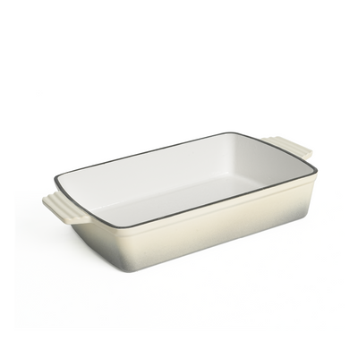 Healthy & Safe Enamel Cast Iron Rectangular Roasting Dish, (12-Inch, Cream) Oven & Induction Compatible, Easy-Clean Non-Stick Interior