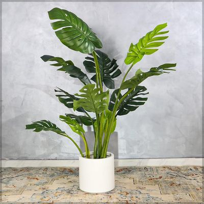 Artificial Monstera Deliciosa Plant, 140cm Realistic PVC Plastic Green Leaves Faux Plants with Pot & Flexible Stems, Everlasting, Maintenance-Free & Waterproof Fake Plants for Home Office Event