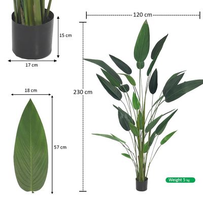 Artificial Faux Bird of Paradise Plant, 230cm Tall Realistic PVC Plastic Green Leaves Faux Plants with Pot & Flexible Stem, Everlasting, Maintenance-Free & Waterproof Fake Plants for Home Event