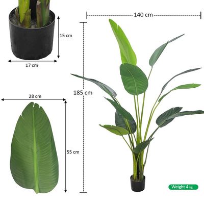 Artificial Strelitzia Plant, 185cm Tall Bird of Paradise with Flexible Stem, Eco-Friendly, Waterproof, Maintenance-Free Fake Plants, Odor-Free Fake Trees Indoor Outdoor for Home Office Decor