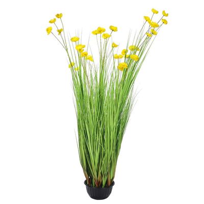 Artificial Buttercup Flower Plant, 150cm Tall Lifelike Silk Flowers & Green Grass Potted Faux Plants, Maintenance-Free Waterproof Eco-Friendly Odor-Free Fake Plants for Home Decor (Yellow)