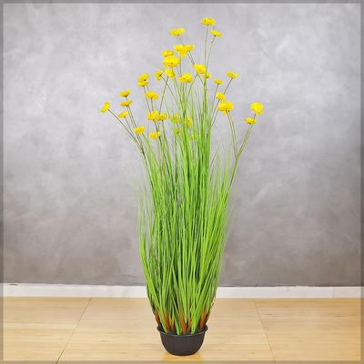 Artificial Buttercup Flower Plant, 150cm Tall Lifelike Silk Flowers & Green Grass Potted Faux Plants, Maintenance-Free Waterproof Eco-Friendly Odor-Free Fake Plants for Home Decor (Yellow)