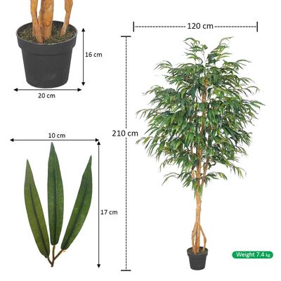 Artificial Ficus Plant, 210cm Tall Faux Plant with Realistic Green Leaves & Pot, Flexible, Odor-Free Waterproof Fake Tree, Maintenance-Free & Long-Lasting Fake Plant for Home Office Event Decor