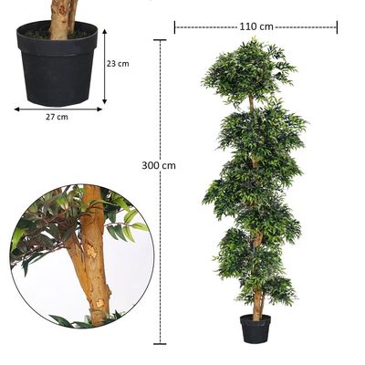 300cm Artificial Ficus Plant, Fake Plant with Flexible Green Leaves, Simulated Trunk & Pot, Maintenance-Free & Long-Lasting Fake Tree, Waterproof & Odorless Faux Plant for Home Event Decor
