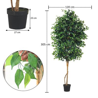 Artificial Ficus Plant, 305cm Tall Fake Plant with Realistic Green Leaves & Pot, Maintenance-Free & Long-Lasting Fake Tree, Waterproof & Odorless Faux Plant for Home Office Event Decor