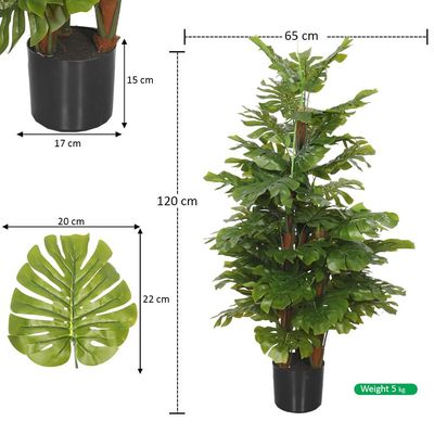 Stunning Monstera Plants, Faux Plant with Green Leaves & Plastic Pot, Waterproof & Maintenance-Free Fake Plants, No-Watering & Long-Lasting Fake Tree for Home Decor & Commercial Space (120cm)