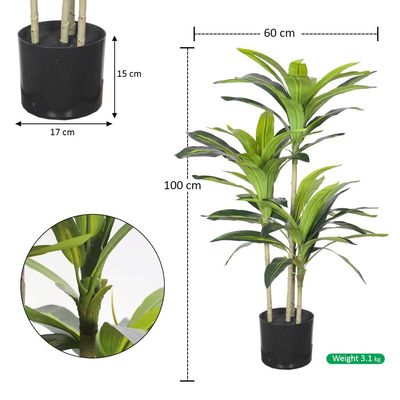 Artificial Dracaena Plant, Faux Plant with Lush Green Leaves, Simulated Simulated Bamboo Trunk & Pot, Waterproof Odorless Fake Plant, Maintenance-Free & Long-Lasting Fake Tree for Decor (100cm)