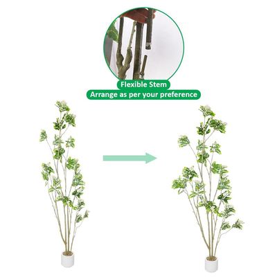 Artificial Moringa Tree, Faux Plant with Realistic Silk Green Leaves, Simulated Trunk & Pot, Waterproof, Odorless Fake Plant, Maintenance-Free & Long-Lasting Fake Tree for Event Decor (White)
