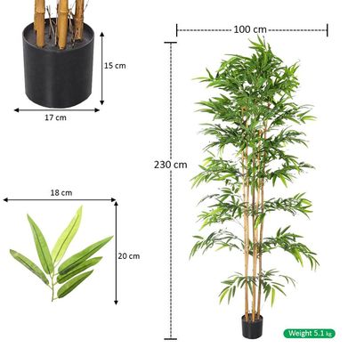 Artificial Bamboo Plant, Realistic Faux Plants Green Leaves with Clear Leaf Texture, Waterproof, Fade-Resistant, Pet-Friendly & Maintenance-Free Fake Tree for Home Office Event Decor (230cm)